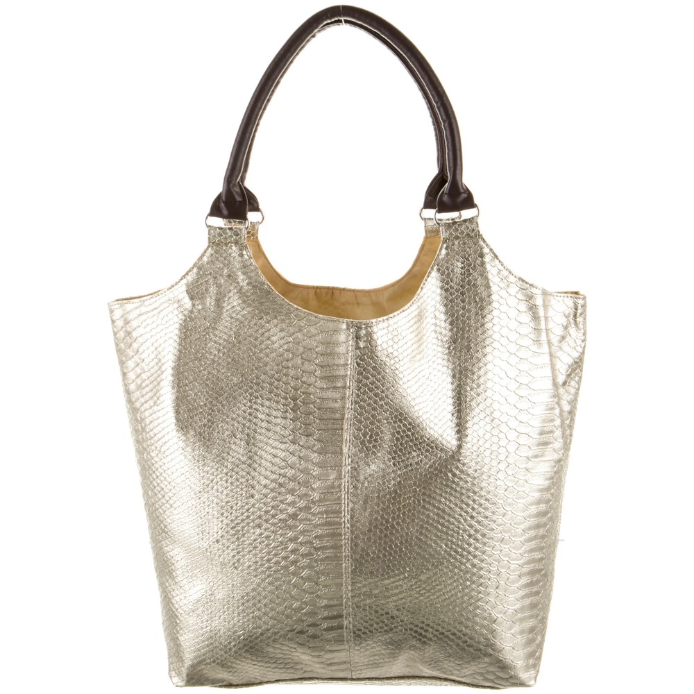 Neiman Marcus Metallic Snake Embossed Leather Tote Shoulder Bag Champagne Large‎